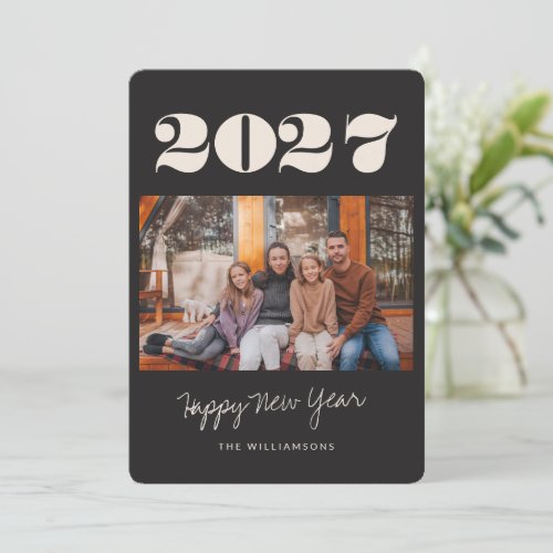 Colorful Bold Black White Two Photo 2027 New Year Holiday Card
