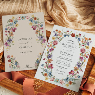 Colorful & Bold Boho Flower Garden Wedding Invitation