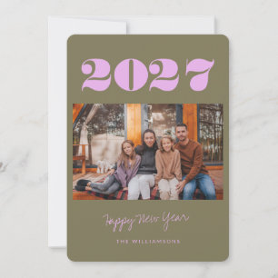 Colorful Bold Boho Olive 2 Photo 2026 New Year's Holiday Card