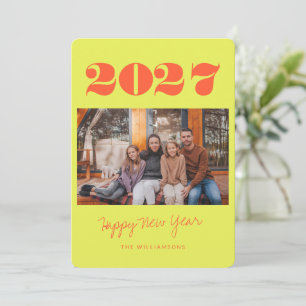 Colorful Bold Chartruese Two Photo 2027 New Year Holiday Card