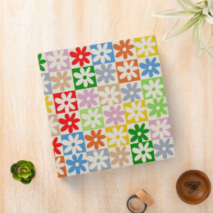 Colorful Bold Checkered Flower Y2K Pattern 3 Ring Binder