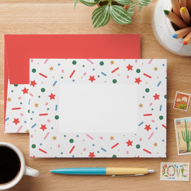 Colorful Bold Confetti Merry Christmas Envelope (Desk)
