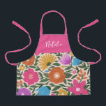 Colorful Bold Easter Florals | Spring Kids Apron<br><div class="desc">This beautiful, colorful kids' apron features a hand drawn floral design in magenta / fuchsia pink, orange, golden yellow, purple, blue, and green over a custom color background (shown in light peach). Great for Easter egg or cookie decorating, an Easter gift, or just for the spring season! A text template...</div>