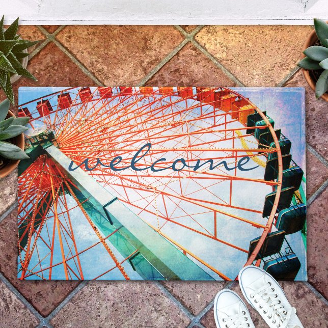 Colorful Bold Ferris Wheel Photo Welcome Script Doormat (Creator Uploaded)