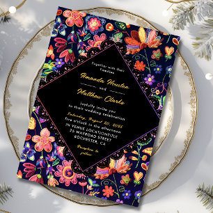 Colorful bold fiesta embroidery wedding invitation