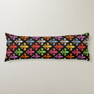 Colorful Bold Fleur-de-lis Flowers Black Body Pillow