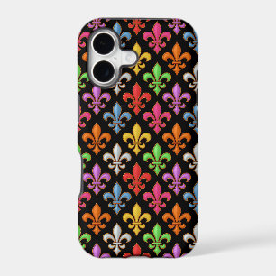 Colorful Bold Fleur-de-lis Flowers Black iPhone 17 Case