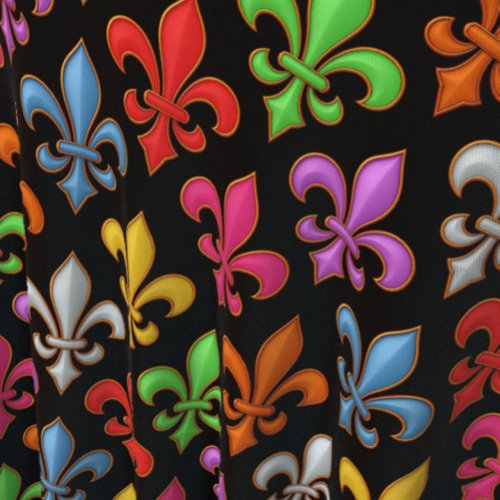 Colorful Bold Fleur-de-lis Flowers Black  Fabric
