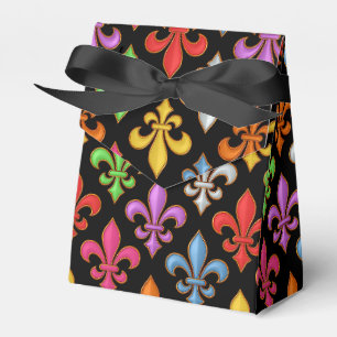 Colorful Bold Fleur-de-lis Flowers Black Favor Boxes