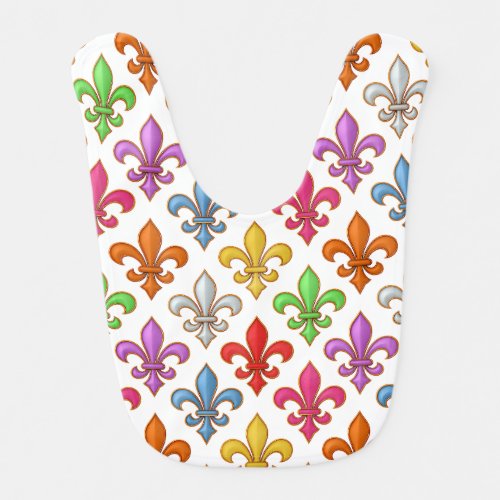 Colorful Bold Fleur-de-lis Flowers White Baby Bib
