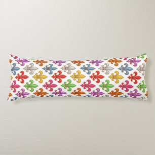 Colorful Bold Fleur-de-lis Flowers White Body Pillow