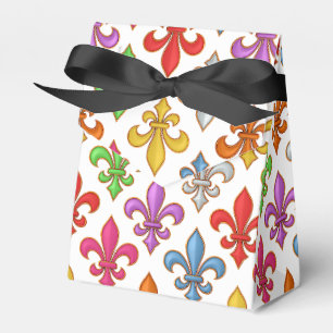 Colorful Bold Fleur-de-lis Flowers White Favor Boxes