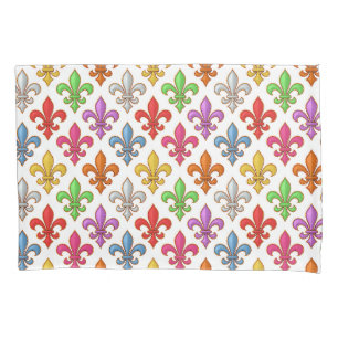 Colorful Bold Fleur-de-lis Flowers White Pillow Case