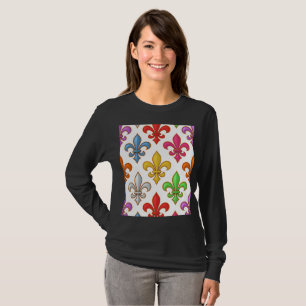 Colorful Bold Fleur-de-lis Flowers White T-Shirt