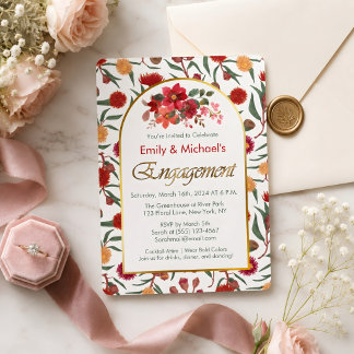 Colorful Bold Floral Blooms Engagement Party  Invitation