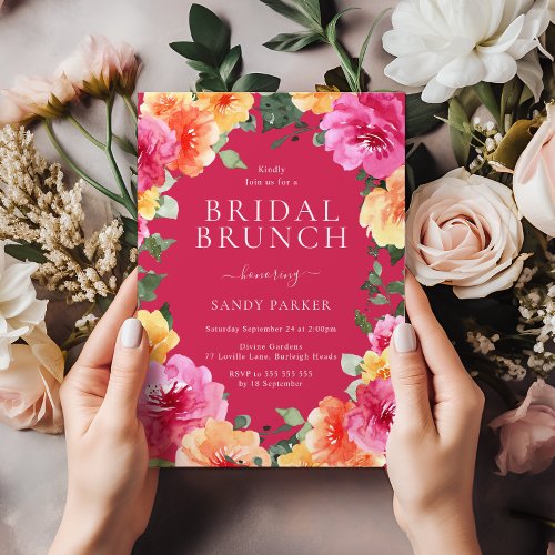 Colorful Bold Floral Pink Bridal Shower Brunch Invitation