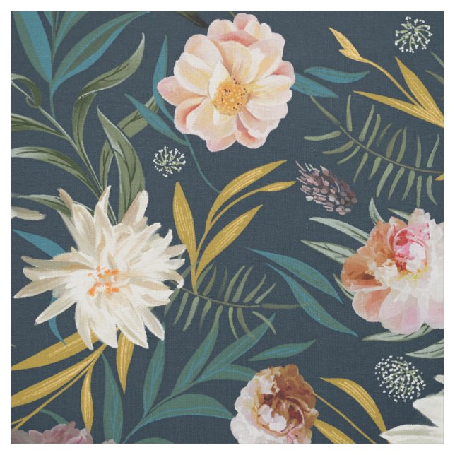Colorful bold florals blush and Navy Fabric (Swatch)