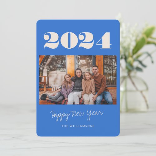 Colorful Bold French Blue Two Photo 2023 New Year Holiday Card