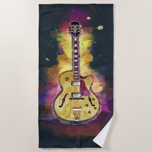 Colorful Bold Guitar Abstract Painting Beach Towel