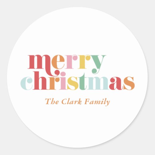 Colorful Bold Letters Merry Christmas  Classic Round Sticker