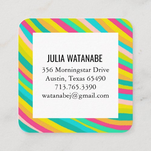 Colorful Bold Minimalist Stripes Handmade  Square Business Card