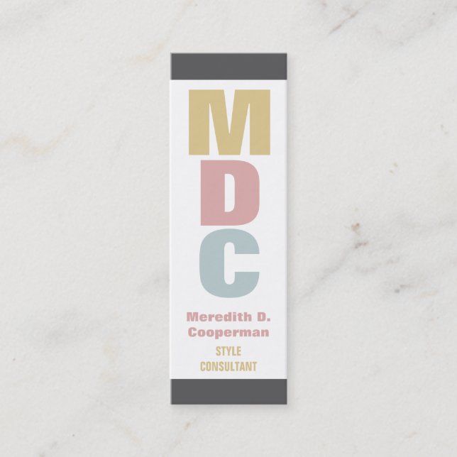 Colorful Bold Mod Monogram Mini Business Card (Front)