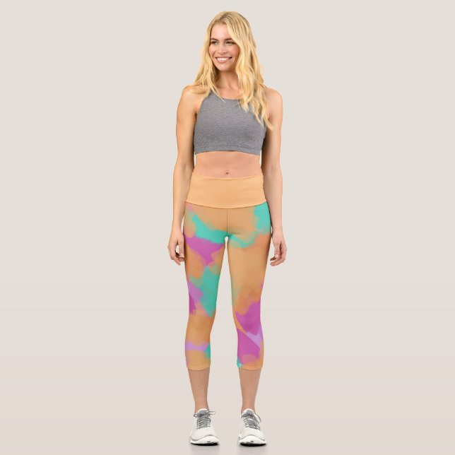 Colorful Bold Modern Artist Pattern  Capri Leggings (Front)