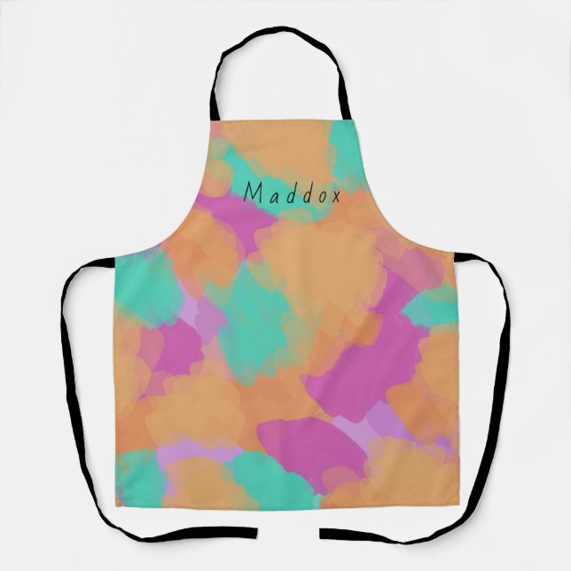 Colorful Bold Modern Artist Pattern + Custom Name Apron (Front)