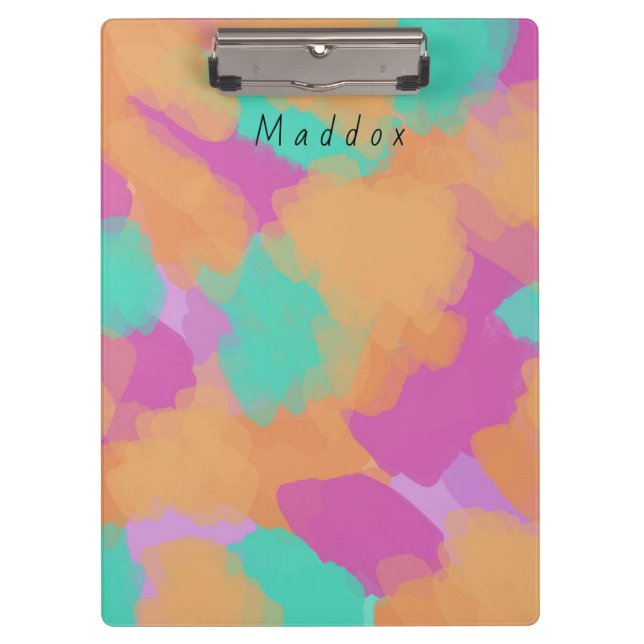 Colorful Bold Modern Artist Pattern + Custom Name Clipboard (Front)