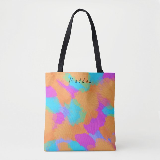 Colorful Bold Modern Artist Pattern + Custom Name Tote Bag (Front)