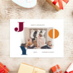 Colorful Bold Modern Script Photo Holiday Postcard<br><div class="desc">Our ''Colorful Bold Script Joy Holiday'' collection features a stylish and modern letter design in yellow,  blue and red paired with an elegant serif font for easy personalization. Check our store for more items from this collection.</div>