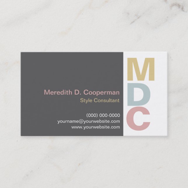 Colorful Bold Monogram Business Card (Front)