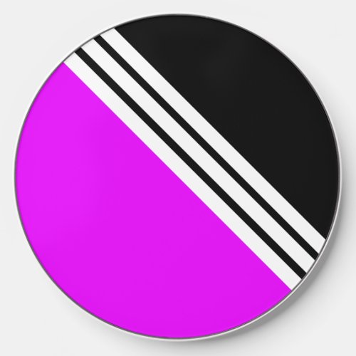 Colorful Bold Pink Black Three Slim White Stripes Wireless Charger