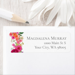 Colorful Bold Pink & Orange Elegant Floral Garden Label