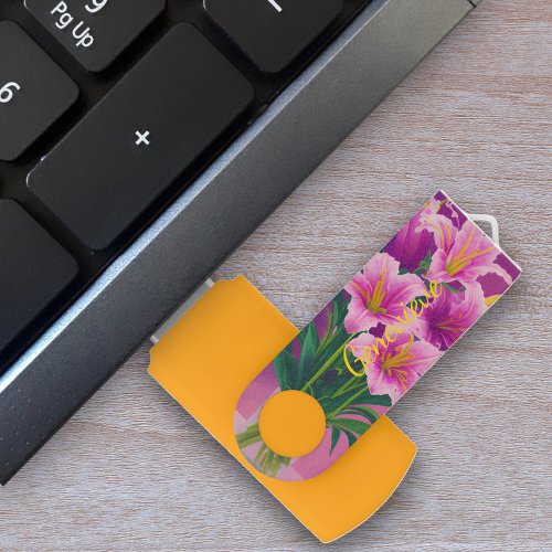 Colorful Bold Pink Tiger Lilies Blossoms Flash Drive
