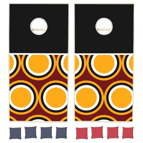 Colorful Bold Red Groovy Tiled Golden Yellow Suns Cornhole Set