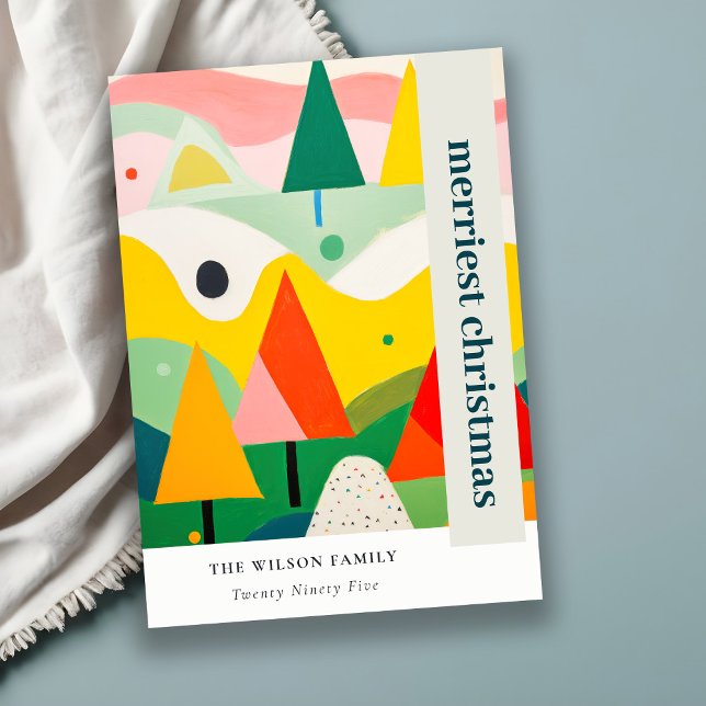 Colorful Bold Retro Abstract Christmas Landscape Holiday Card (Creator Uploaded)