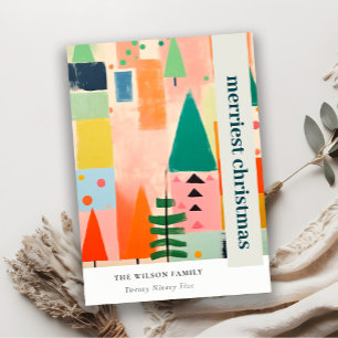 Colorful Bold Retro Abstract Christmas Landscape Holiday Card