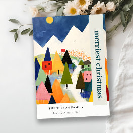 Colorful Bold Retro Abstract Christmas Landscape Holiday Card