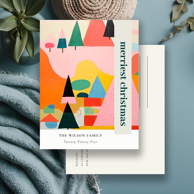 Colorful Bold Retro Abstract Christmas Landscape Holiday Postcard (Creator Uploaded)