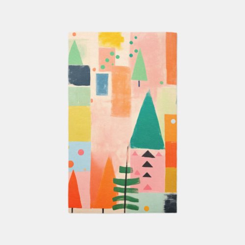 Colorful Bold Retro Abstract Christmas Landscape Rug