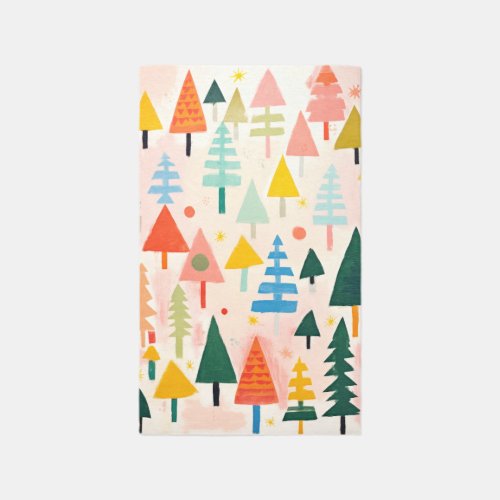 Colorful Bold Retro Abstract Christmas Landscape Rug