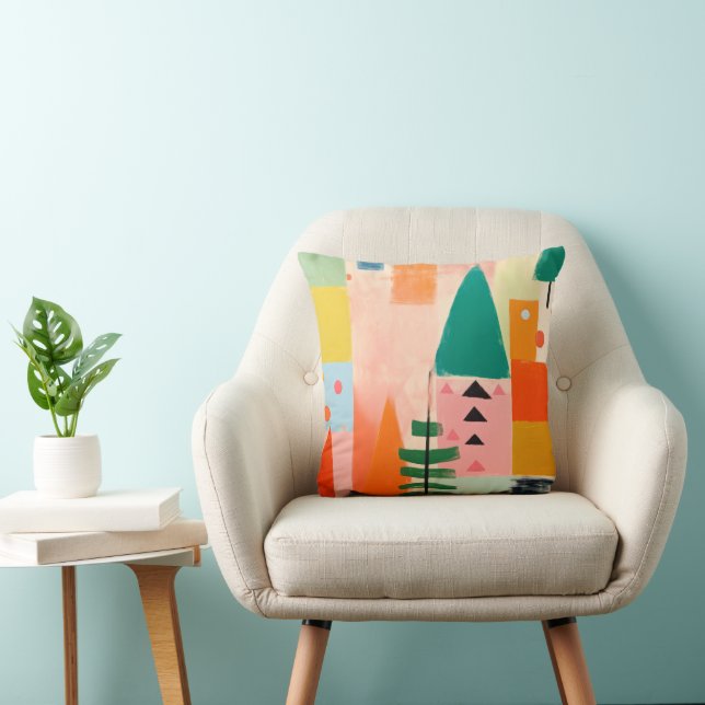 Colorful Bold Retro Abstract Christmas Landscape Throw Pillow (Chair)