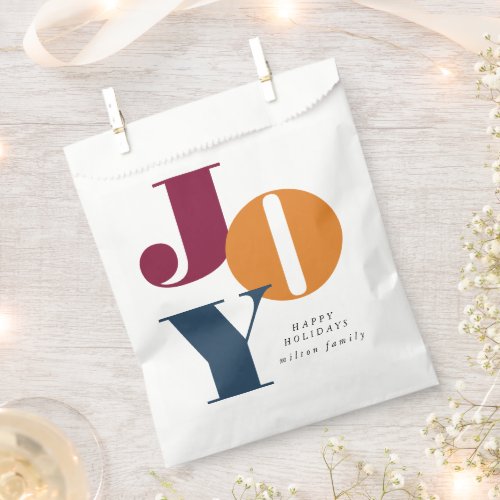colorful bold script joy holiday favor bag