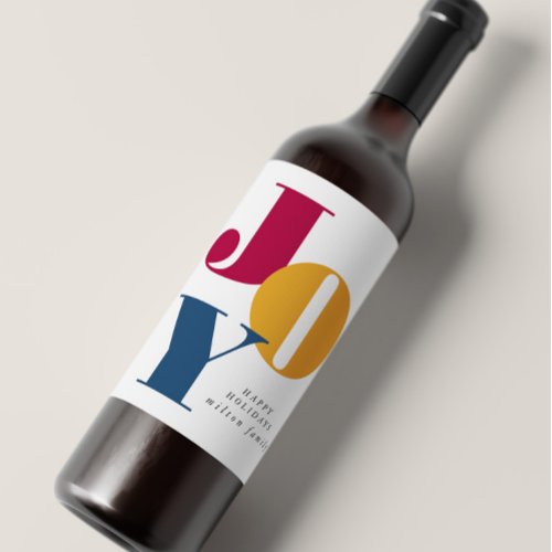 Colorful Bold Script Joy Holiday Wine Label