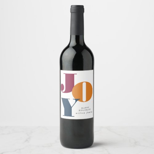 colorful bold script joy holiday wine label