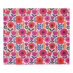 Colorful Bold Spring Flowers Watercolor Floral Duvet Cover