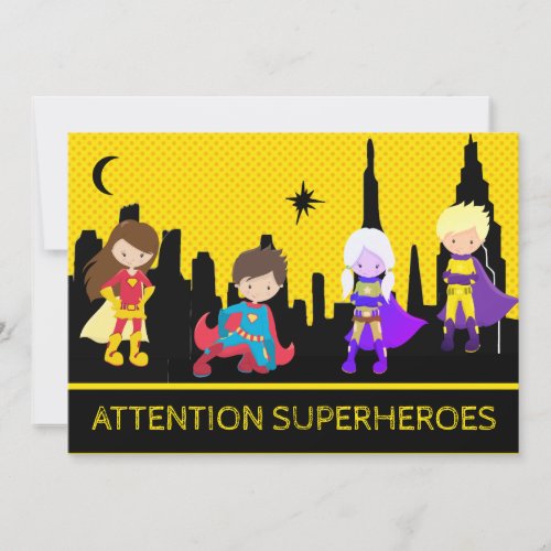 *~*  Colorful Bold SUPERHEROS Kids Birthday Party Invitation