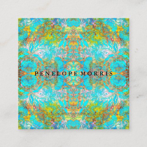 Colorful Bold Teal Abstract Makeup Artist Square Business Card