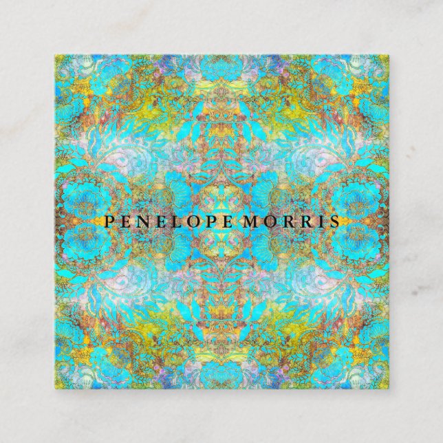 Colorful Bold Teal Abstract Makeup Artist Square Business Card (Front)